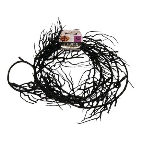 Thorny Stem Vine Garland Sparkling Glitter 70" Floral Wreath Orange or Black - Picture 1 of 7